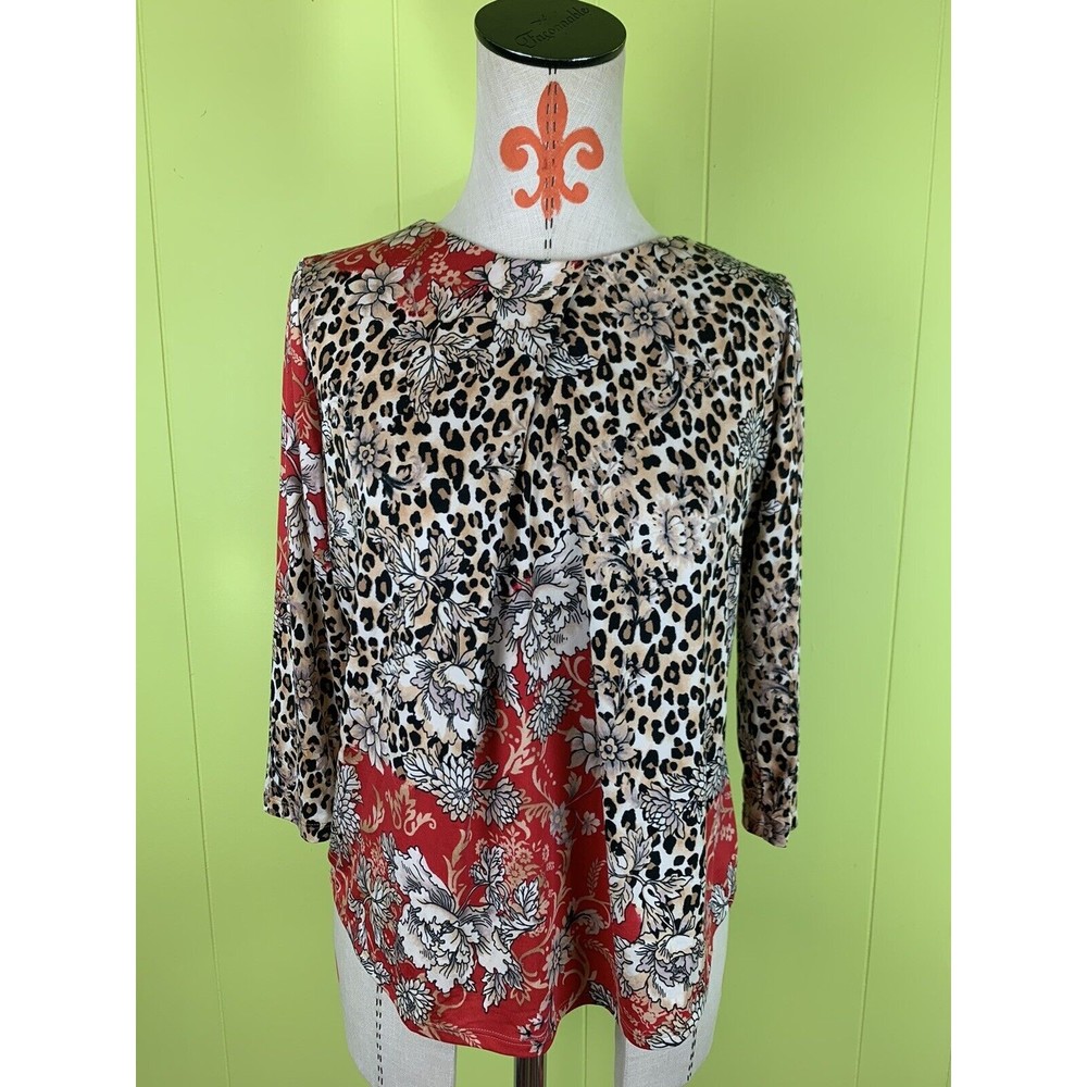 Liz Claiborne Women's S Career Top Blouse Animal Floral 3/4 Sleeve